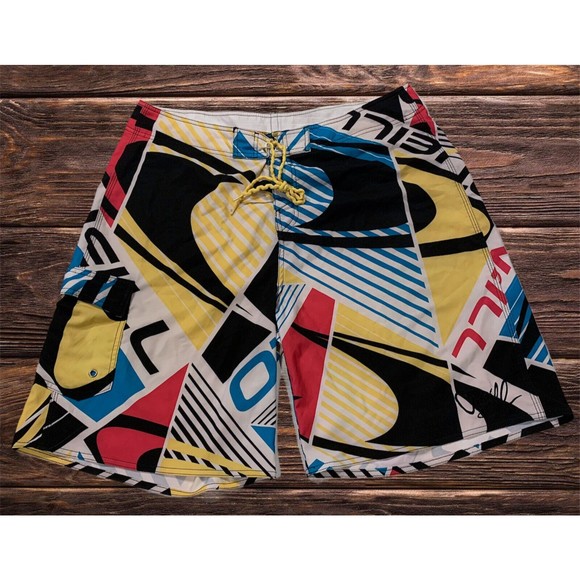 O’neill‎ Men Surfing Swim Board Water Shorts Multicolor Colorful Pockets Size 38 - Picture 1 of 8